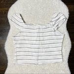 Rewind Juniors Stripe Button Cap Sleeve Crop Top Photo 4