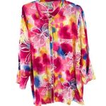 Multiples  bright colorful lightweight button up plus tropical floral watercolor Photo 0