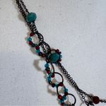Black Metal Teal Bead Tiered Long Necklace Boho Festival Photo 4