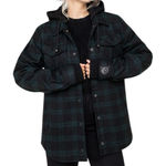 Disturbia Trellis Hooded Pocket Wool Blend Check Shacket size 14 NWOT Detachable Black Photo 0