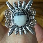 White Buffalo Sterling Silver Feather Ring Size 8 Black Photo 0
