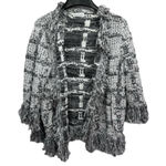 Bruno Manetti Italian Made Cardigan Black & White Fringe Open Front Boho Small Photo 2