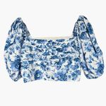 Abercrombie & Fitch Blue and White Floral Puff Sleeve Crop Top Sz XL Photo 1