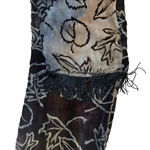 Ladies Velvet Double Sided Leaves Print Soft Long Fringe Scarf One Size Gray Photo 8