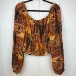 Live 4 Truth Orange Brown Mixed Pattern Peasant Top Balloon Sleeves Peplum Waist Photo 0