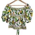 Farm Rio  Fruit Orchard Puff Sleeve Blouse Crochet Trim‎ XS NWT Photo 2