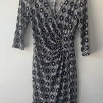 Laundry by Design  Women's Navy Geometric Wrap V-Neck 3/4 Sleeve Dress‎ Sz 4 Photo 0