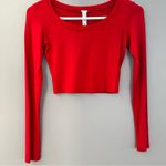 Women's Small Red Basic Solid Stretchable Scoop Neck Long Sleeve Crop Top Photo 3