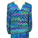 Amanda Uprichard Silk Chevron Pint Long Sleeve Tunic Blouse Top Blue Green Large Photo 0