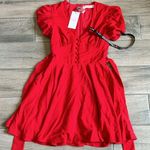 Club L  red v neck puff sleeved buttoned mini dress Photo 2
