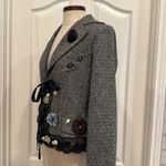 Y2k vintage lace trim rosette detail funky tie front tweed blazer Fairycore Gray Photo 7