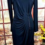 Carlisle  Double Zipper Ruched Front Slimming Dress Black 8 Photo 6