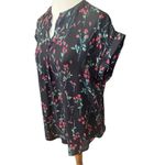 Jon & anna Contemporary Black Floral Short Sleeve V-Neck Blouse Size X-Large-N Photo 6