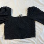 Socialite Women's Medium Black Eyelet Cropped Puff Sleeve Blouse Cottage Photo 2