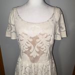 Plenty by Tracy Reese Lace Fit & Flare Dress Cutout Back Short Sleeve Tan Size 8 Photo 3