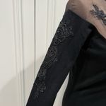 Boston Proper  Black Mesh Embroidered Top Whimsigoth Goth Dark Romantic Photo 2