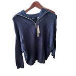 Tahari Women's 1X Navy Blue Ribbed Funnel Neck Half-Zip Pullover Sweater Photo 2