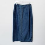 [Vintage] 90s Lizwear Medium Wash Denim Wrap Front Straight Midi Skirt Size 12 Blue Photo 1