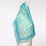 Vintage 60s Glentex Japan Sheer Nylon Floral Scarf Teal Aqua Blue Green Mod Photo 5