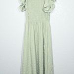 New Miou Muse Sea Green Smocked Ruffle Midi Dress Size Small Photo 1