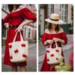 ZARA Red Lace Off Shoulder Midi Dress Medium Puff Sleeve Button Front Photo 7