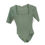 BODEN Square Neck Sage Green Extended Short Sleeve Stretch Fitted Bodysuit Size 2 Photo 5