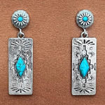 Aztec Pattern Bar Earrings with Turquoise Silver Photo 0