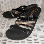 Skechers Black Brown Snake Strappy Sandal Wedge Slide Cali Rambler Womens 10 Photo 0
