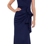 XScape  Navy‎ Blue Off The Shoulder Scuba Gown Evening Formal Dress Size 16 Photo 0