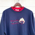 VTG Vintage Dog Sweatshirt Blue Red Patch Jeweled Grandma Large Photo 3