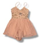 Privy  Lace Top Pleated Chiffon Shorts Romper‎ Playsuit Tan Nude Medium Photo 12