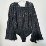 Free People NEW Black Lace Flare Sleeve Bodysuit Better With Time Medium Goth Photo 3