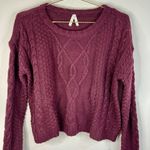 Mudd  Burgundy Cable Knit Cropped Sweater - Women's Small Cozy Fall Winter Top Photo 3