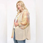 Solid Knit & Chiffon Mixed Cardigan Oatmeal color boho lightweight cardigan Photo 11
