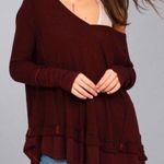 Free People We The  Size S Laguna Shirt Thermal Waffle Knit Maroon Oversized Top Photo 0