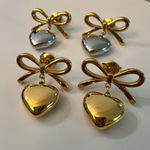 Gold heart bow stud earrings anti tarnish Photo 4