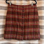 Talbots Pink And Brown Plaid Button Front Wool Blend Skirt Size 6P Photo 0