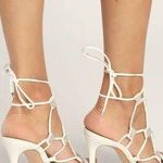 Schutz New  Kallie White Nappa Leather Rhinestone Lace-Up High Heel Sandals Sz 9B Photo 1