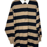 Good American Khaki Black Stripe Rugby Shirt Dress Long Sleeve Collared Size M Photo 0