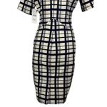 ZARA  Pencil Shift Dress Navy Blue White Plaid Short Sleeve Square Neckline Sz S Photo 6