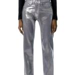ZARA Metallic Silver Straight Leg Jeans Size 4 Photo 3