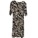 Glamour Floral Print Faux Wrap Dress Elegant Black White Midi Womens Size 14 Photo 1