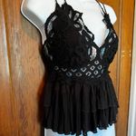Free People Adella Top Black Medium Ruffle Lace Boho Sexy croché Photo 1