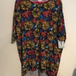 LuLaRoe Top Irma Black w/ Hibiscus Floral Pattern Sz 2X BNWT High Low Tunic Tee Photo 1