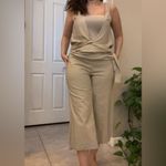 Saga summer jumpsuit, silk/viscose blend, faux wrap oatmeal color, pull up, S Tan Photo 2