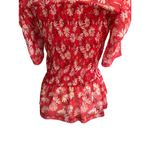 Maeve Red Floral Collared Smocked Blouse Size Medium Photo 8