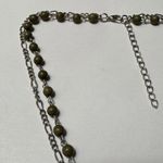 Olive Green & Silver Tone Metal Necklace Double Chain Beaded Adjustable Length Photo 6