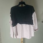 Kensie Kenzie Medium Black & Pink Striped Mixed Media Ruffle Hem Top Photo 5