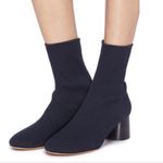 Vince  Tasha Stretch Knit Booties Navy Sock Boots Round Block Heel Photo 0