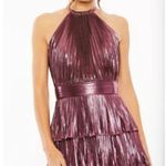Mac Duggal Rose High Neck Pleated Tiered Ruffle Metallic Gown Women’s Sz 10 Photo 2